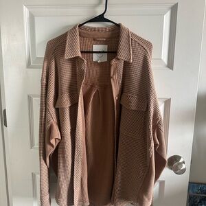 aerie Waffle Knit Shacket in Dusty Rose